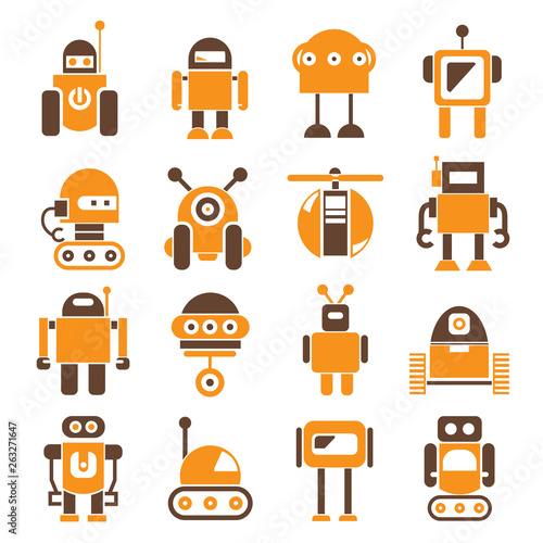 Fototapeta Naklejka Na Ścianę i Meble -  robot character icons orange color theme