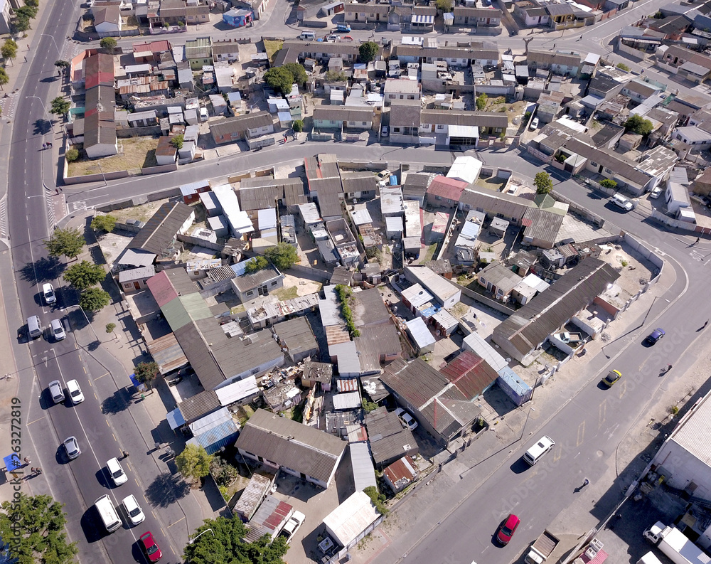 Fototapeta Aerial over township in South Africa