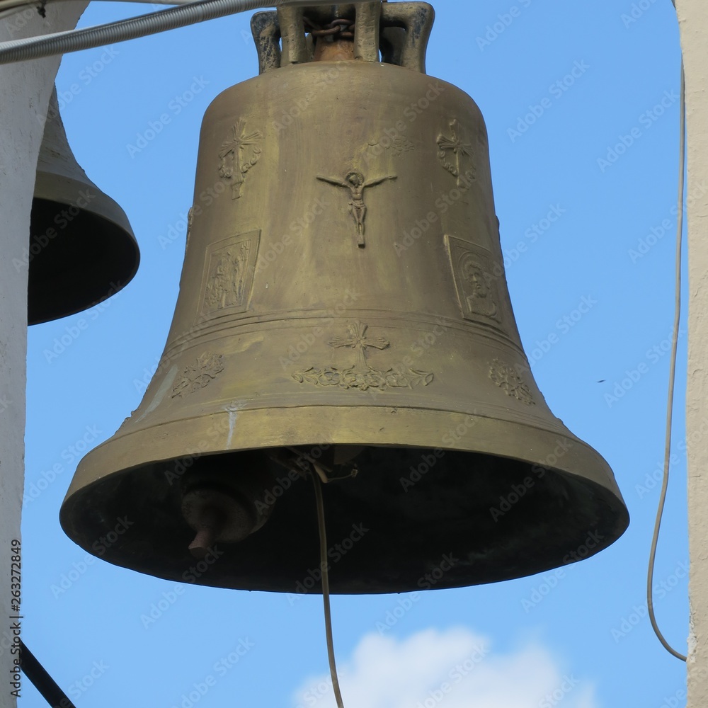 hanging bell in the old church close up