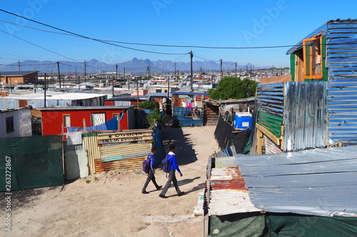 Khayelitsha township, South Africa - 29 August 2018 : BAckyard in a township in South Africa photo