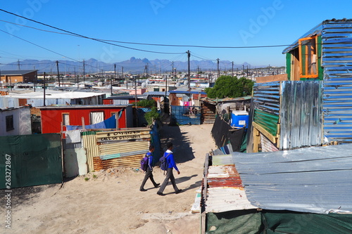 Khayelitsha township, South Africa - 29 August 2018 : BAckyard in a township in South Africa