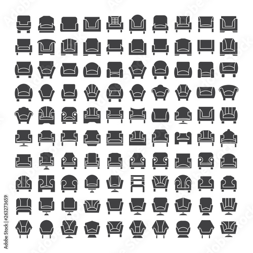 sofa and chair icons set