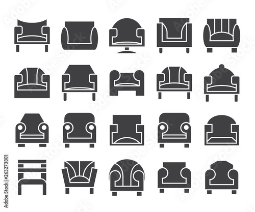 sofa and chair icons set