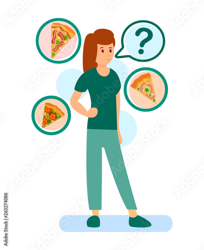 Woman Choosing Pizza Color Vector Illustration