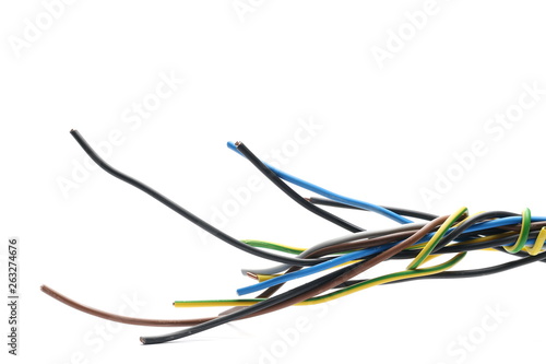 cut insulated cable colorful cable, wire isolated on white background