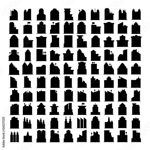 silhouette building tower icons, skyscraper set on white background