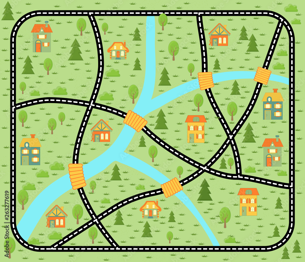 Lovely city car track. Play mat for children activity and entertainment