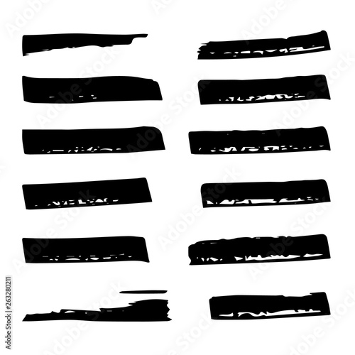  A set of grunge elements. Decorative black banners on a white isolated background. Vector illustration.