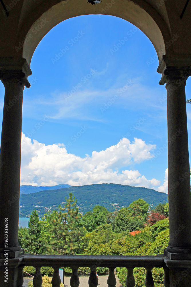 View of lake Maggiore from the balcony of the Palace on the island of Isola Madre