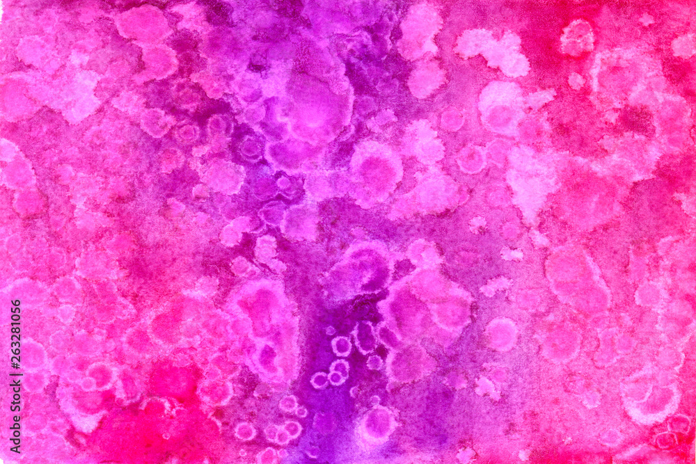Abstract bright watercolor background. Pink stains and drops. Hand Drawn Texture