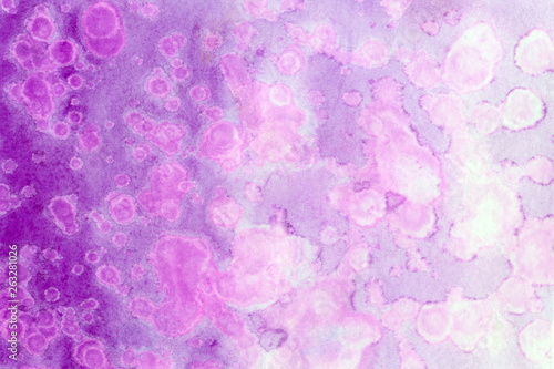 Abstract bright watercolor background. lilac stains and drops. Hand Drawn Texture