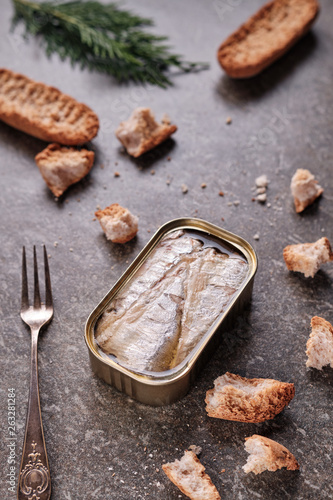 Close up of canned sardines on toast