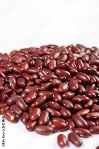 Closeup Of Raw Red Beans Above White Background