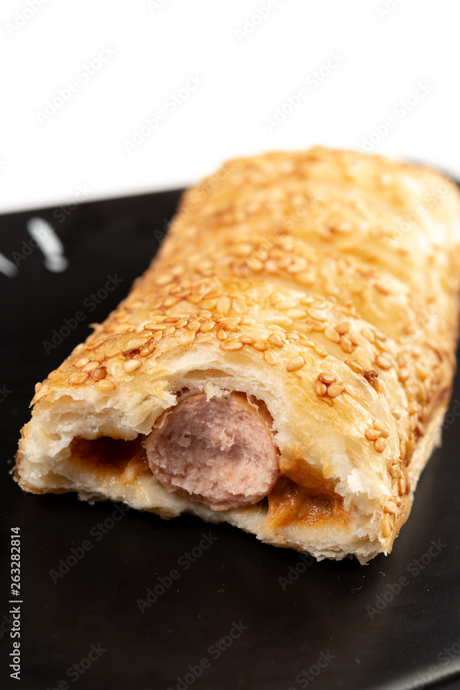 Puff Pastry With Hot Dog On The Blac Tray Puff Pastry With Hot Dog On The Blac Tray