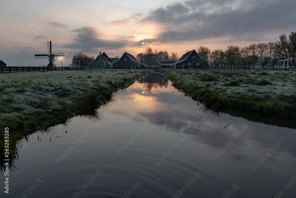 sunset on the Dutch rural village