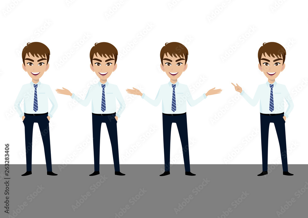 Businessman character or Businessman cartoon in different poses set vector illustration