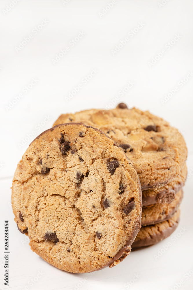 Crisp Cookie Biscuits With Chocolate Isolated Above White Background Crisp Cookie Biscuits With Chocolate Isolated Above White Background