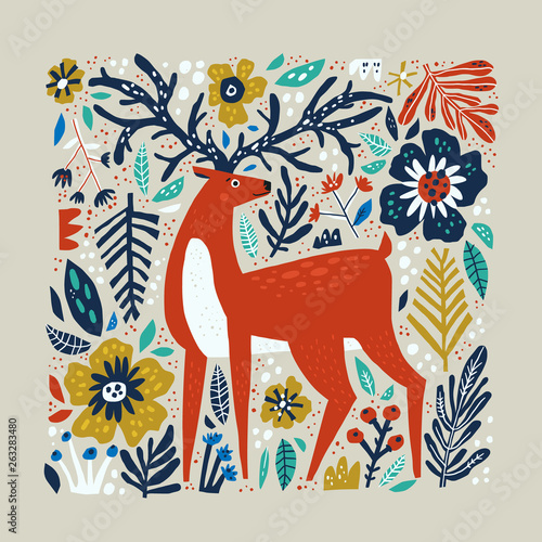 Deer vector hand drawn illustration