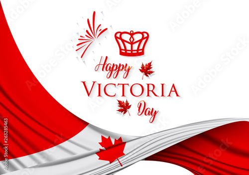 Happy Victoria Day - Victoria Day icon with Canada flag and crown. Canada maple leaf.