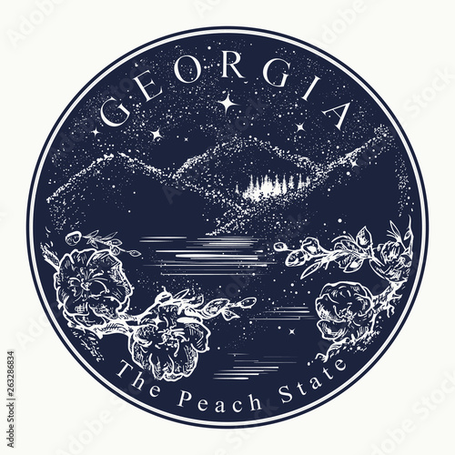 Georgia. Tattoo and t-shirt design. Welcome to Georgia, (USA). The peach state slogan. Travel art concept