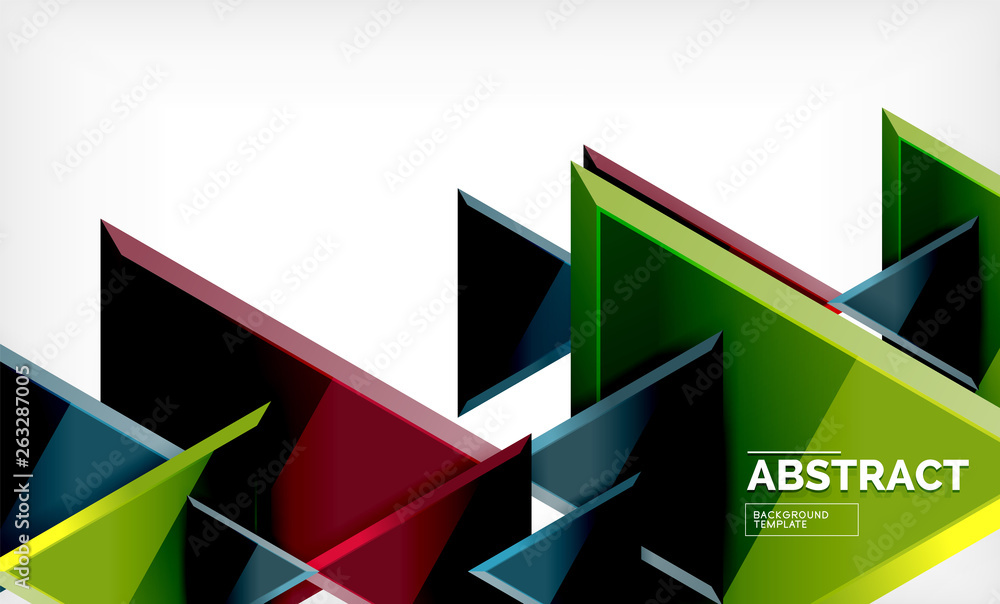 Triangles repetiton geometric abstract background, multicolored glossy triangular shapes, hi-tech poster cover design or web presentation template with copy space Triangles repetiton geometric abstract background, multicolored glossy triangular shapes, hi-tech poster cover design or web presentation template with copy space