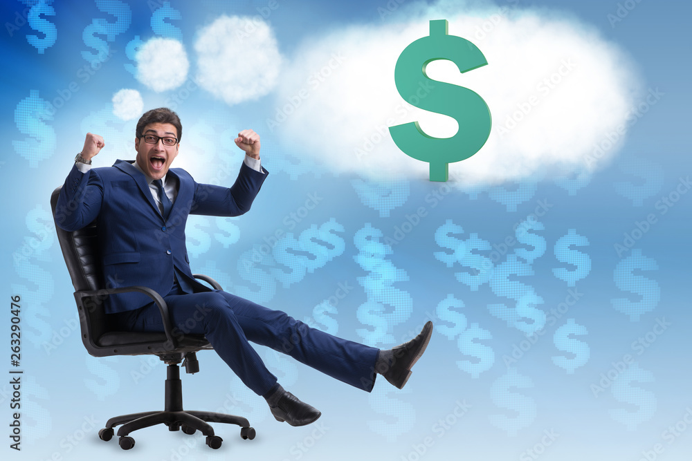 Businessman dreaming of money dollars Businessman dreaming of money dollars