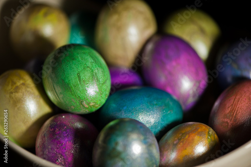 Easter eggs in white bowl