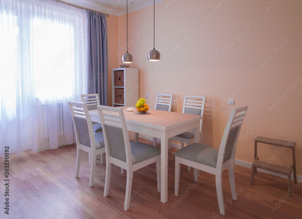 Fototapeta premium Interior. Kitchen modern, white, gray, beige color