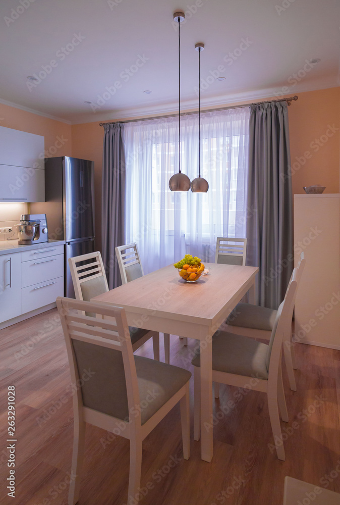 Fototapeta premium Interior. Kitchen modern, white, gray, beige color