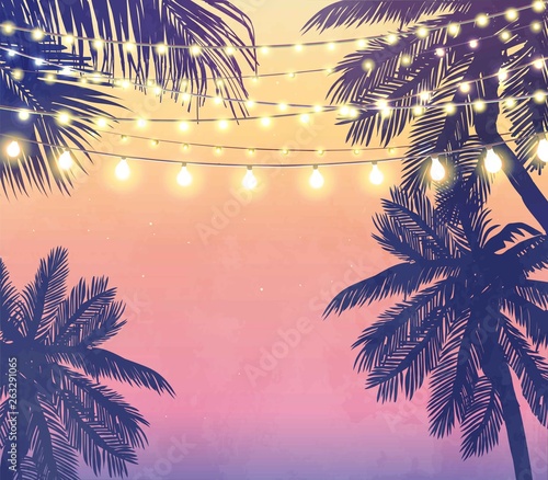 Decorative holiday lights. Background in beach style