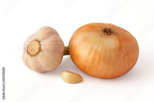Onion head of garlic on a white background