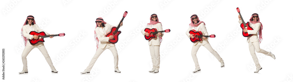 Arab man with guitar on white Arab man with guitar on white
