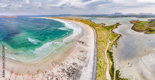 Aerial view of the famous Magheraroarty beach - Machaire Rabhartaigh - on the Wild Atlantic Way in County Donegal - Ireland
