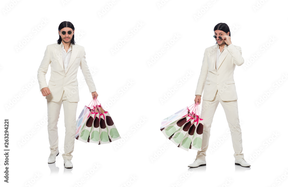 Man with shopping bags isolated on white Man with shopping bags isolated on white