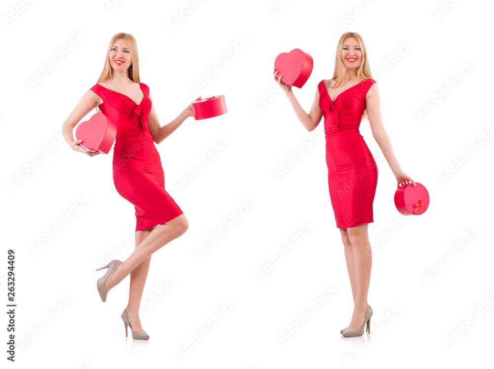 Woman with giftbox isolated on white Woman with giftbox isolated on white