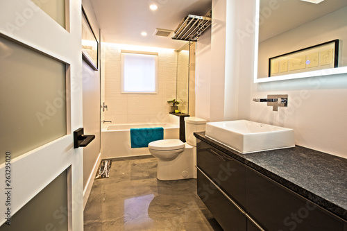 Modern bathroom, wide angle view 