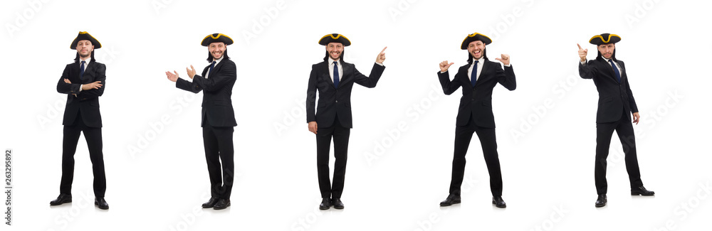 Young businessman wearing tricorn isolated on white Young businessman wearing tricorn isolated on white