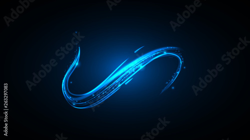 Blue linear light burst spiral with soft sparks