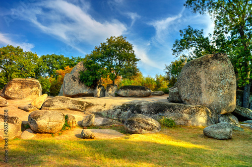 Beautiful landscape with the ancient thracian sanctuary Beglik Tash in Bulgaria