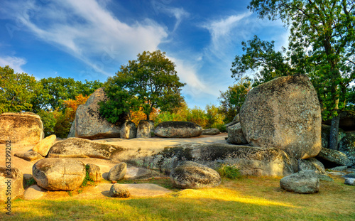 Beautiful landscape with the ancient thracian sanctuary Beglik Tash in Bulgaria