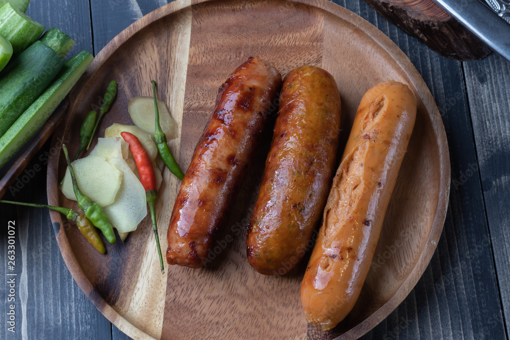 grilled Thai East sausage, Street food in Thailand grilled Thai East sausage, Street food in Thailand