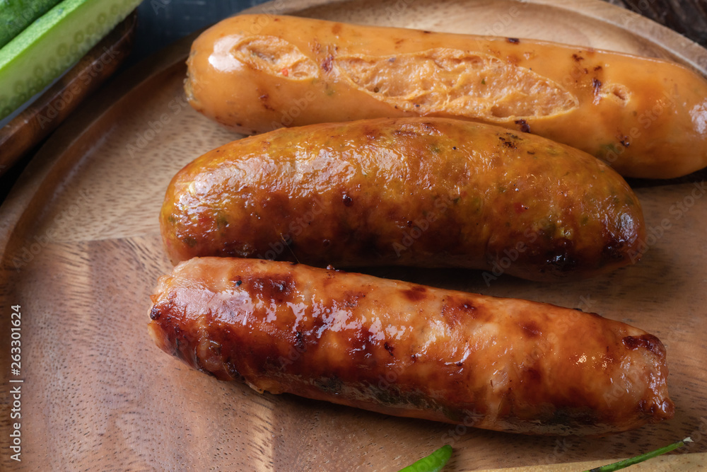 grilled Thai East sausage, Street food in Thailand grilled Thai East sausage, Street food in Thailand