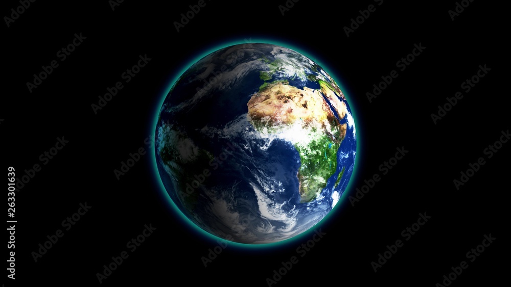 Realistic Earth Rotating on black background Loop . Globe is centered ...