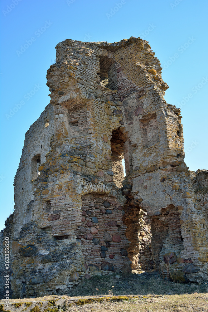 The ruins of the destroyed towers. Toolse castle, Estonia.