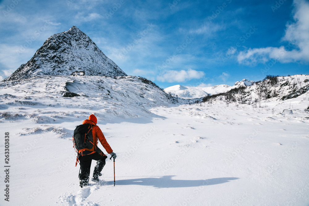 Winter Trekking Near Horn in Lofoten Archipelago in the Arctic Circle in Norway