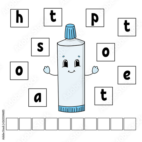 Words puzzle. Education developing worksheet. Learning game for kids. Activity page. Puzzle for children. Riddle for preschool. Simple flat isolated vector illustration in cute cartoon style.