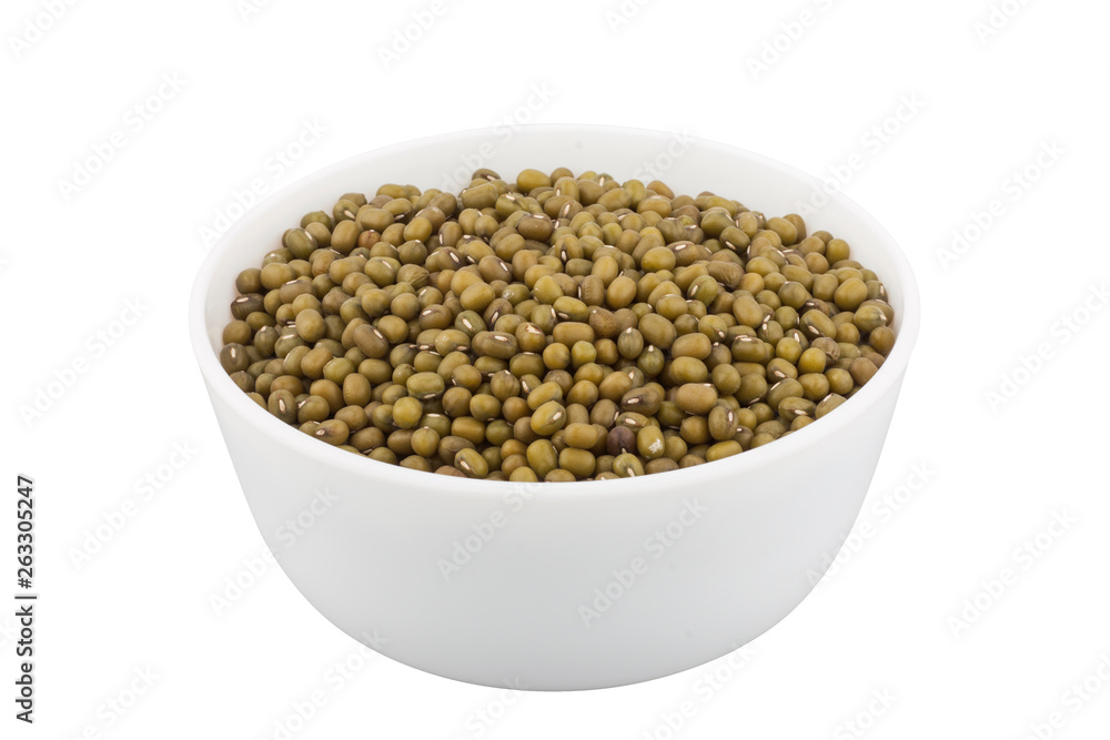 Green mung beans in bowl isolated on white background Green mung beans in bowl isolated on white background