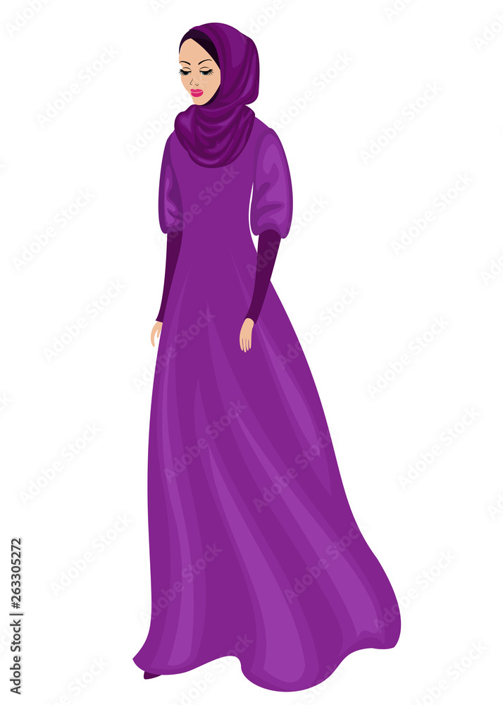 Silhouette of a sweet lady. The girl wears traditional Muslim women's clothing, hijab. A young and beautiful woman. Vector illustration Silhouette of a sweet lady. The girl wears traditional Muslim women's clothing, hijab. A young and beautiful woman. Vector illustration