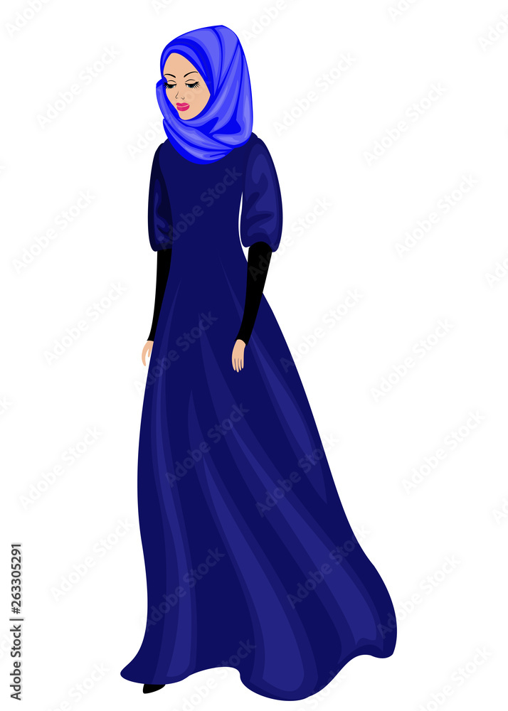 Silhouette of a sweet lady. The girl wears traditional Muslim women's clothing, hijab. A young and beautiful woman. Vector illustration Silhouette of a sweet lady. The girl wears traditional Muslim women's clothing, hijab. A young and beautiful woman. Vector illustration