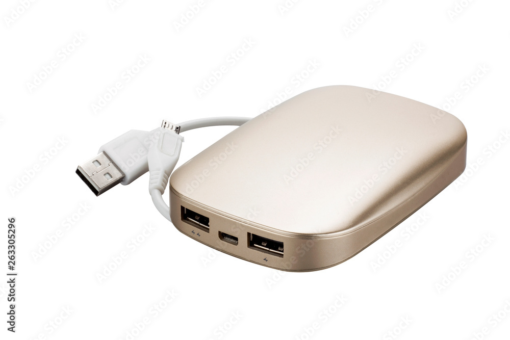 Powerful external battery isolated on white background Powerful external battery isolated on white background